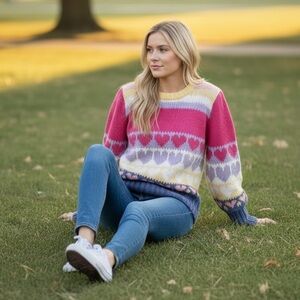 LoveShackFancy Shirelle Alpaca Blend Heart Sweater in Pink Icing Size S